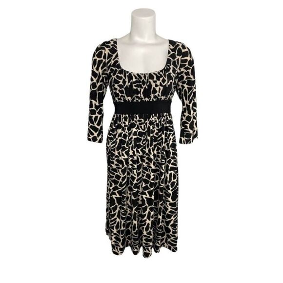 TIANA Black & Beige‎ Empire Waist Fit and Flare Stretch Knit Dress Sz 8 - Picture 1 of 7